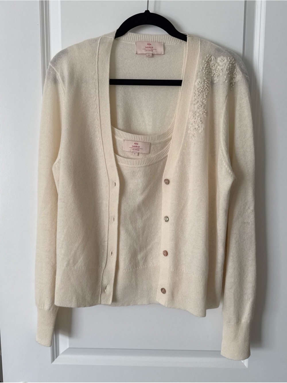 Kilte Collection Cashmere Cardigan Sweater Hand Embroidered Floral & Tank Top